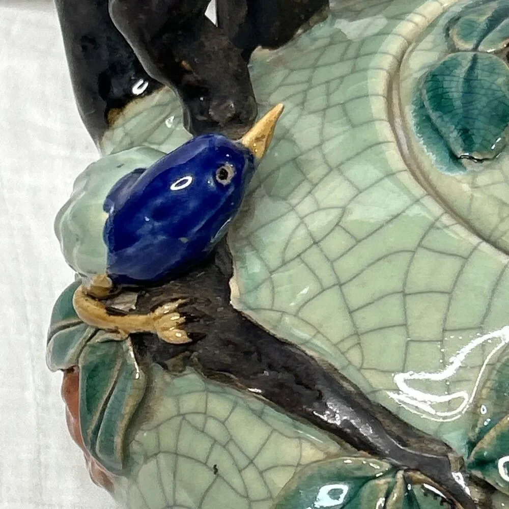 EXCEPTIONAL POTTERY TEAPOT WITH BIRD, FLOWERS & VINES~12